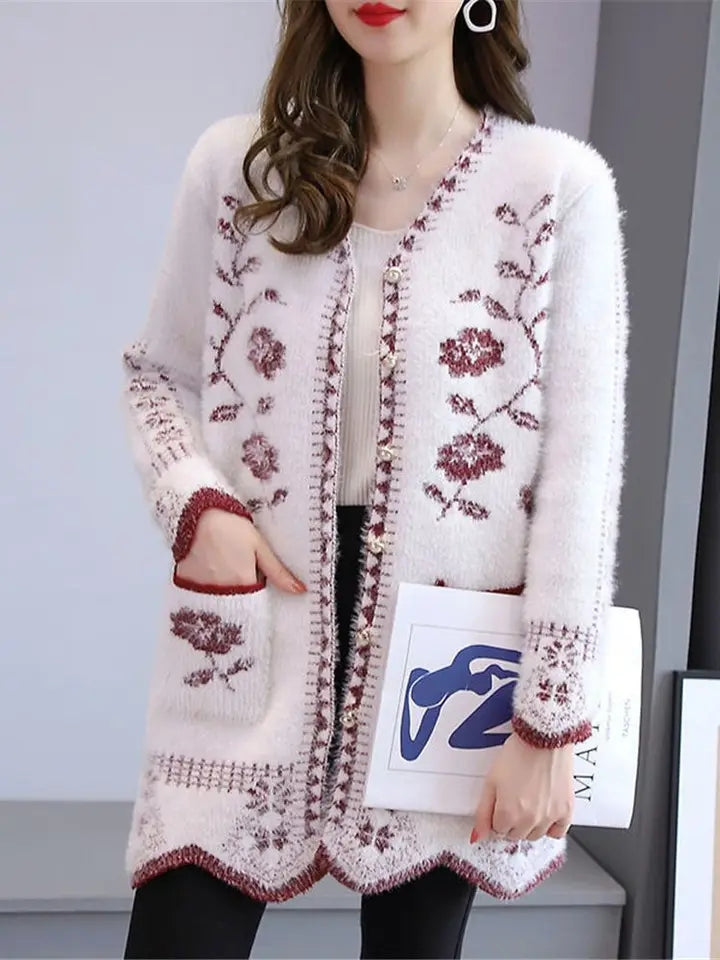 Autumn Winter Sweater Jacket Women's New Fashion Jacquard Buttons Knitwear Cardigan Women Casual Ladies Sweater Jackets ZY7227