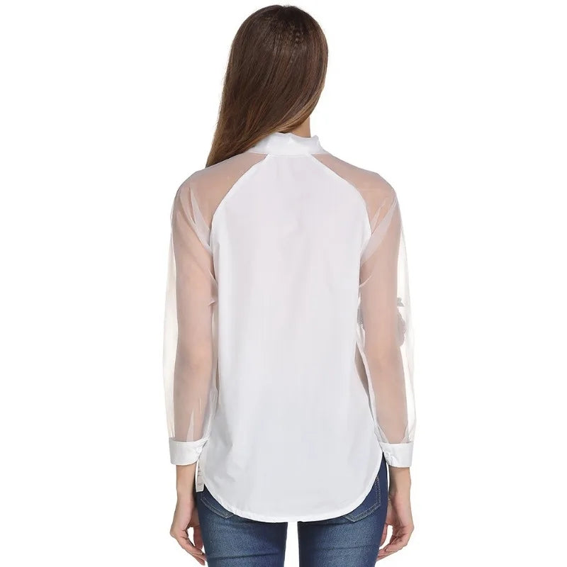 Summer women's fashion loose casual long-sleeved shirt embroidered stitching shirt plus size 3XL