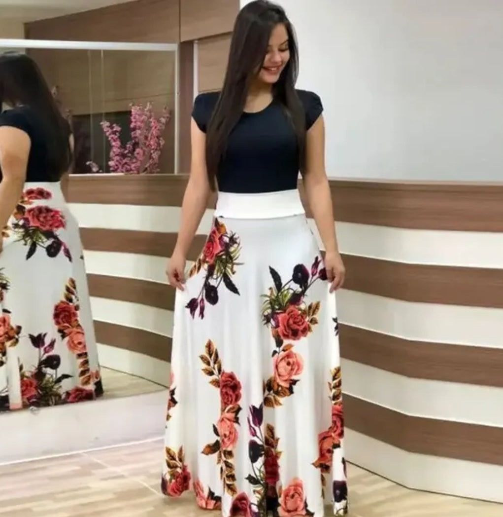 Autumn Explosion Style Floral Print Color Block Long Dress Women Clothing Elegant Commute Cotton Fabric Sizes S-3xl