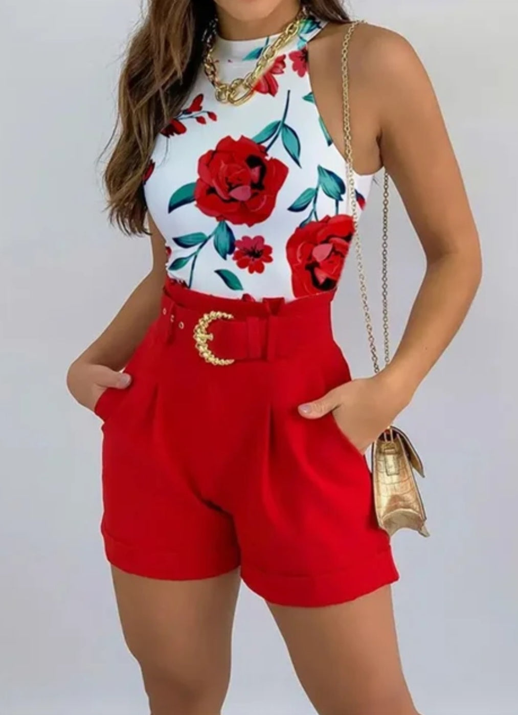 Women Fashion Summer Two Piece Set Sleeveless Floral Vest Shirts + Short Pants Female Elegant Y2K 2Pcs Set Streetwear