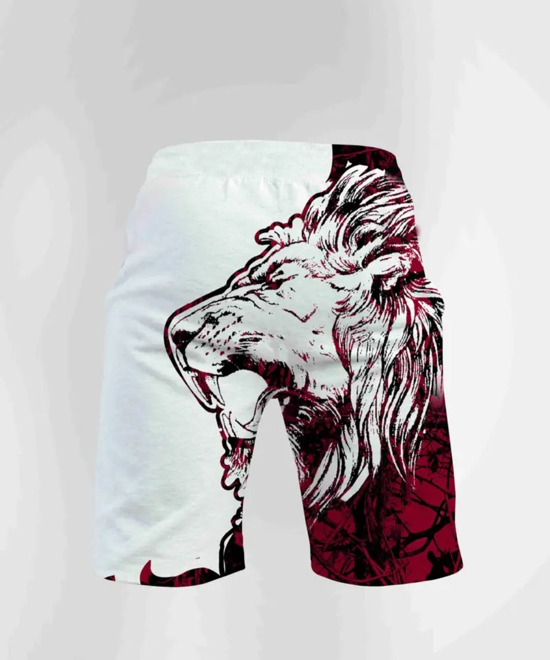 Men's Comic style Lion Graphic And Alphabet Print "THE KING" Shorts With Draustring And Dual Side Pockets, Casual And Trendy Shorts Perfect For Summer Leisurewear And Outdoors Activities