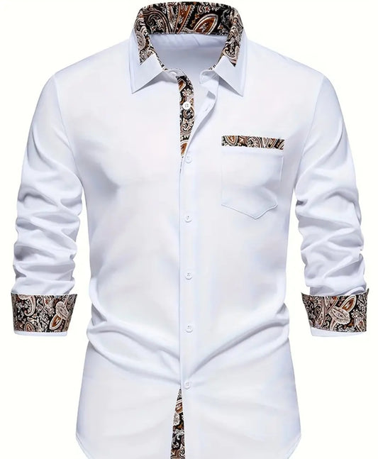 Men's Vintage Floral Pattern Graphic Print Shirt For Spring Fall Button Up Long Sleeve Shirt