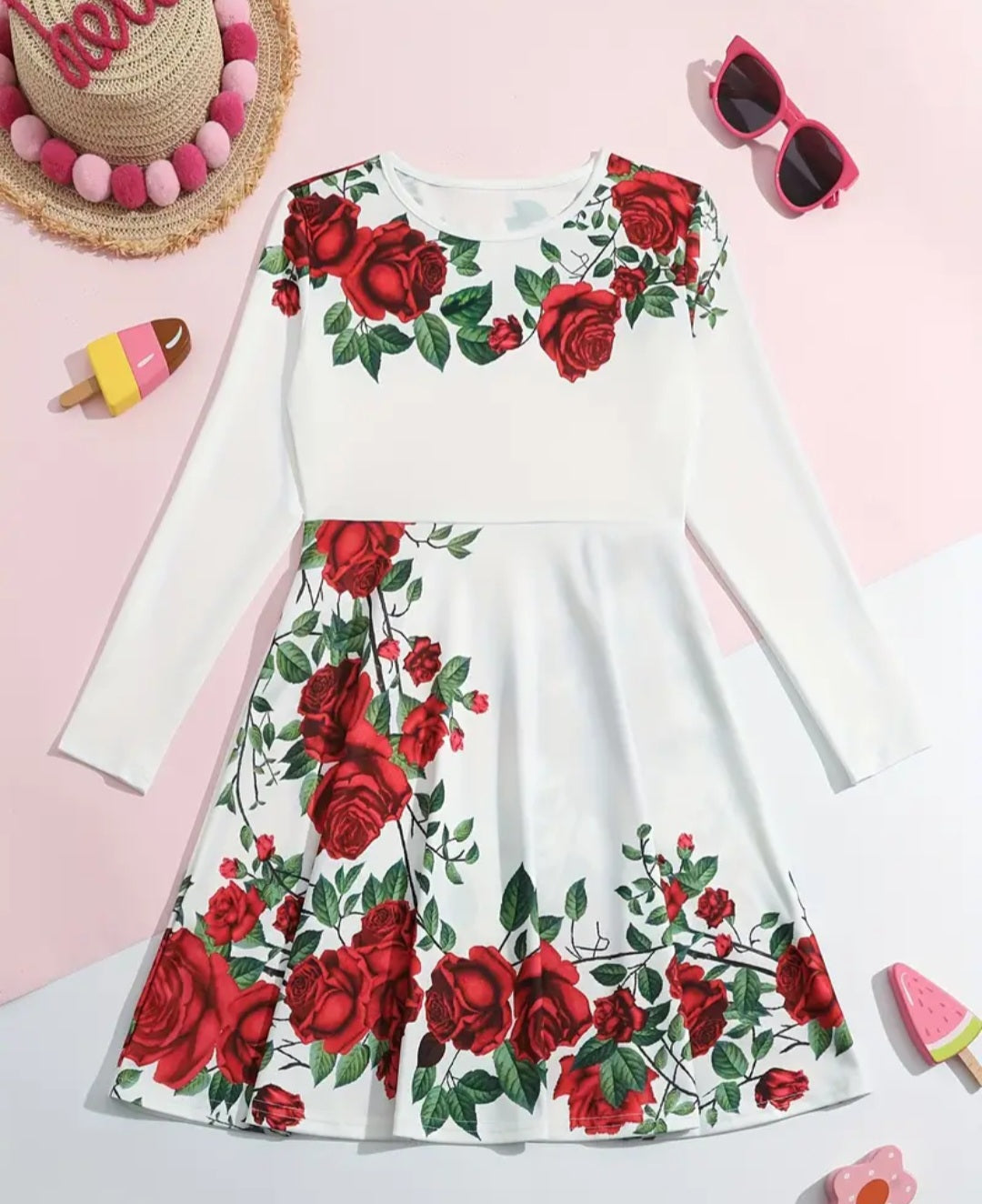 Girls Casual Flower Print Long Sleeve Dress For Summer Party