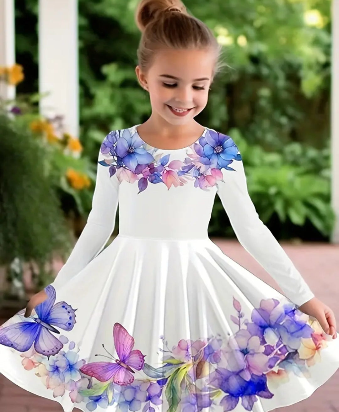 Girls Casual Flower Print Long Sleeve Dress For Summer Party