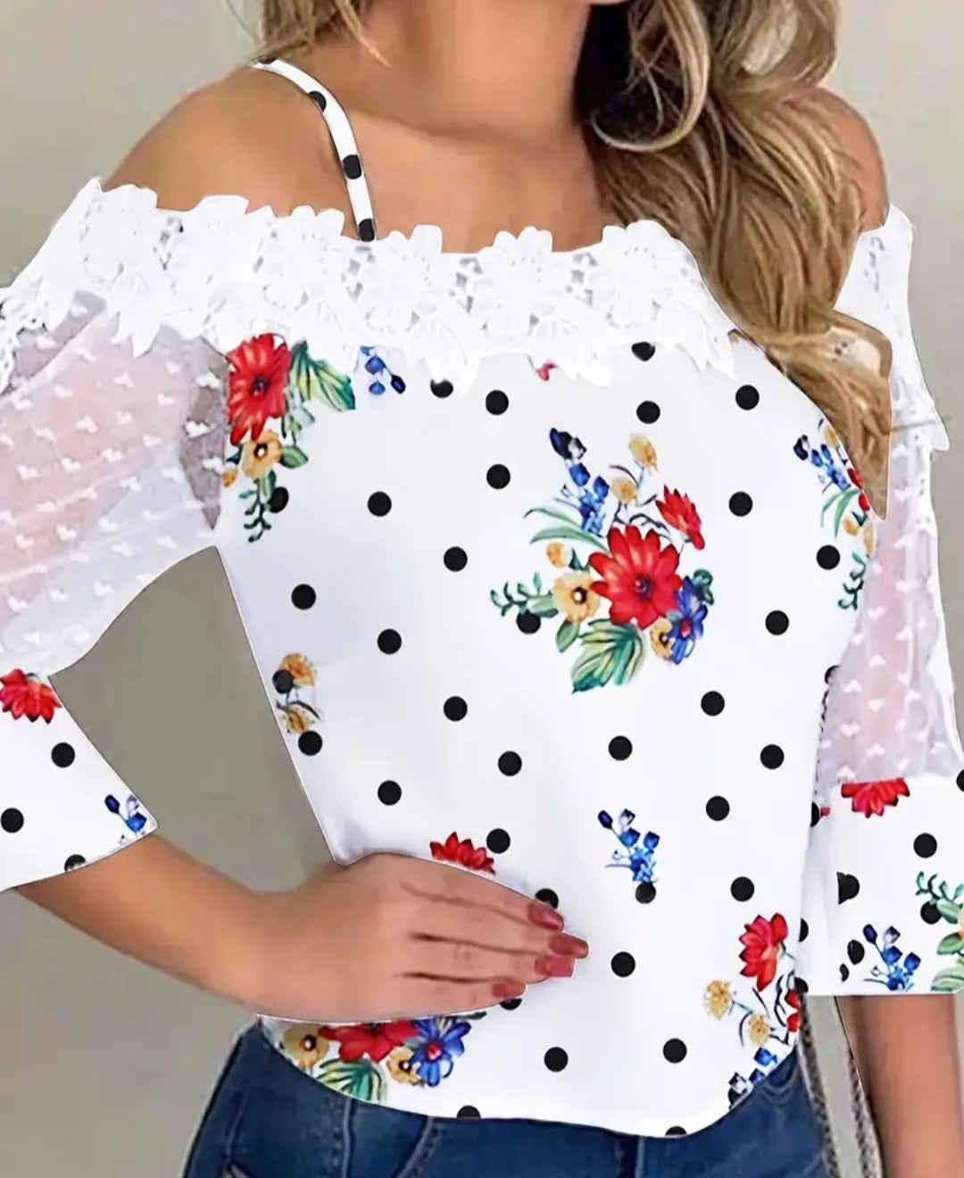 Floral Print Blouse, Casual Cold Shoulder Blouse For Spring, Women's Clothing