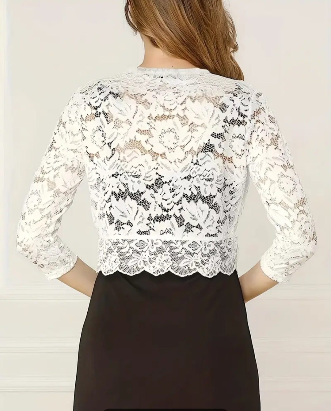 Semi-sheer Floral Lace Crop Cardigan, Casual Three-quarter Sleeve Cover Up Cardigan, Women's Clothing