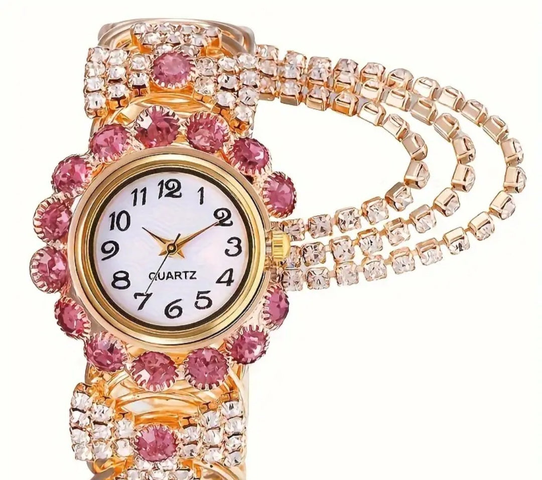 Glamorous Women's Quartz Chronograph Watch With Sparkling Rhinestones-Elegant Digital Dial, Zinc Alloy Band, Precise Timing Perfect Fashion