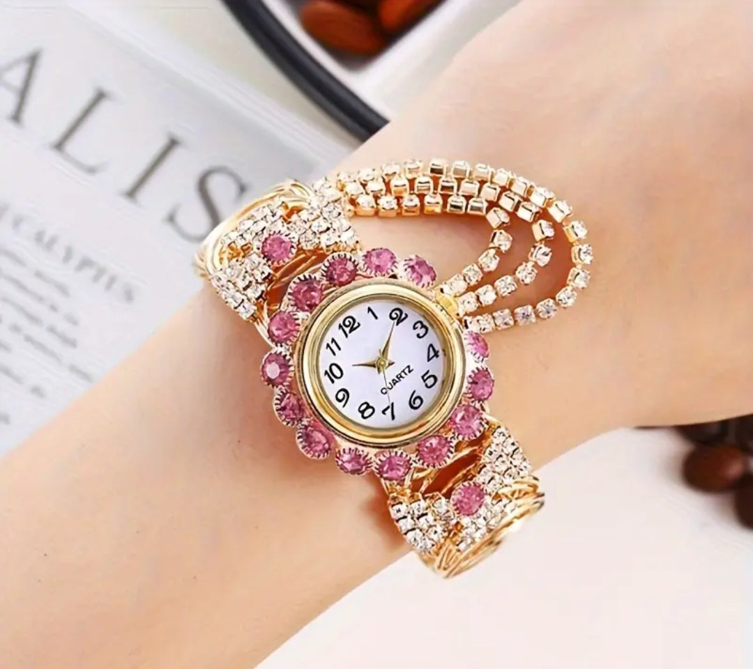 Glamorous Women's Quartz Chronograph Watch With Sparkling Rhinestones-Elegant Digital Dial, Zinc Alloy Band, Precise Timing Perfect Fashion