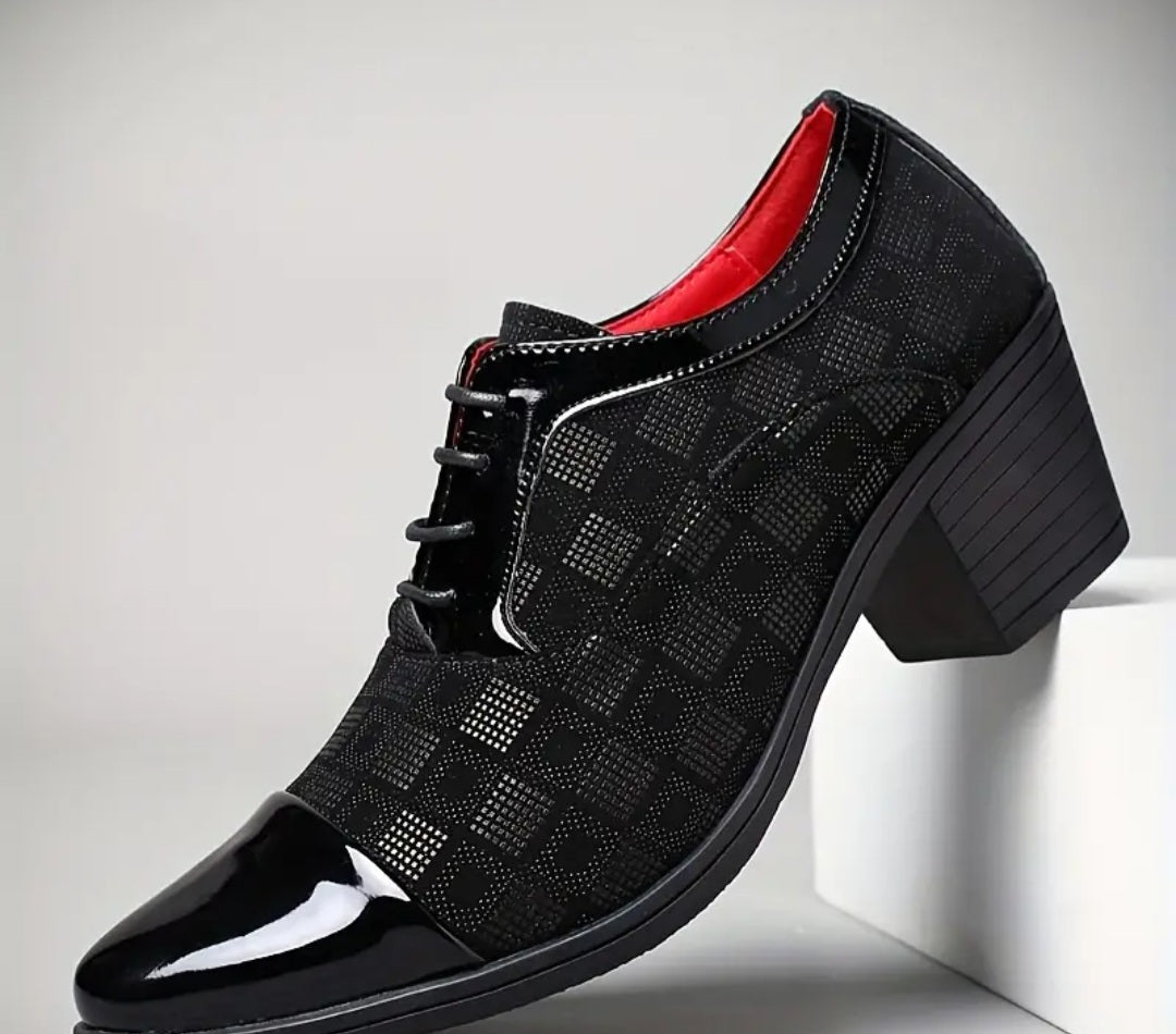 Men's Tuxedo Lace-up Formal Shoes, Faux Leather Cap-toe High-heeled Lace-up Oxford Shoes For Wedding Party