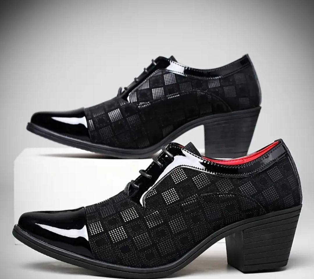 Men's Tuxedo Lace-up Formal Shoes, Faux Leather Cap-toe High-heeled Lace-up Oxford Shoes For Wedding Party