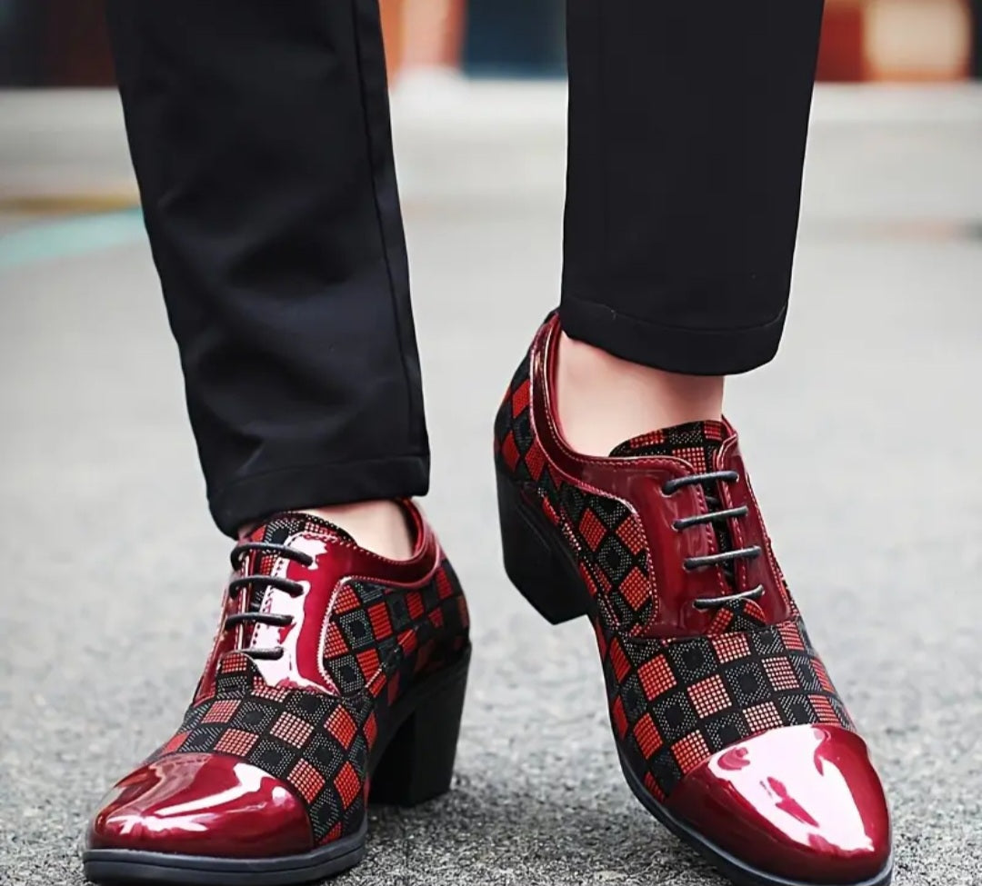 Men's Tuxedo Lace-up Formal Shoes, Faux Leather Cap-toe High-heeled Lace-up Oxford Shoes For Wedding Party