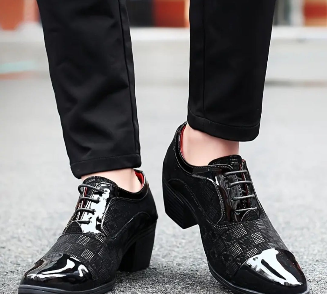 Men's Tuxedo Lace-up Formal Shoes, Faux Leather Cap-toe High-heeled Lace-up Oxford Shoes For Wedding Party