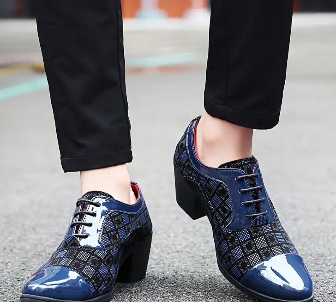 Men's Tuxedo Lace-up Formal Shoes, Faux Leather Cap-toe High-heeled Lace-up Oxford Shoes For Wedding Party