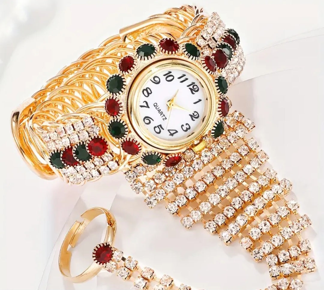 Women's Watch Luxury Rhinestone Quartz Bangle Cuff Watch Retro Baroque Fashion Ring Bracelet Hand Chain Watch