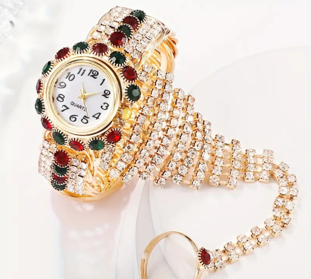 Women's Watch Luxury Rhinestone Quartz Bangle Cuff Watch Retro Baroque Fashion Ring Bracelet Hand Chain Watch