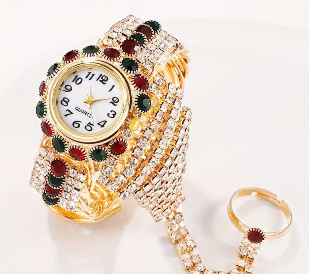 Women's Watch Luxury Rhinestone Quartz Bangle Cuff Watch Retro Baroque Fashion Ring Bracelet Hand Chain Watch