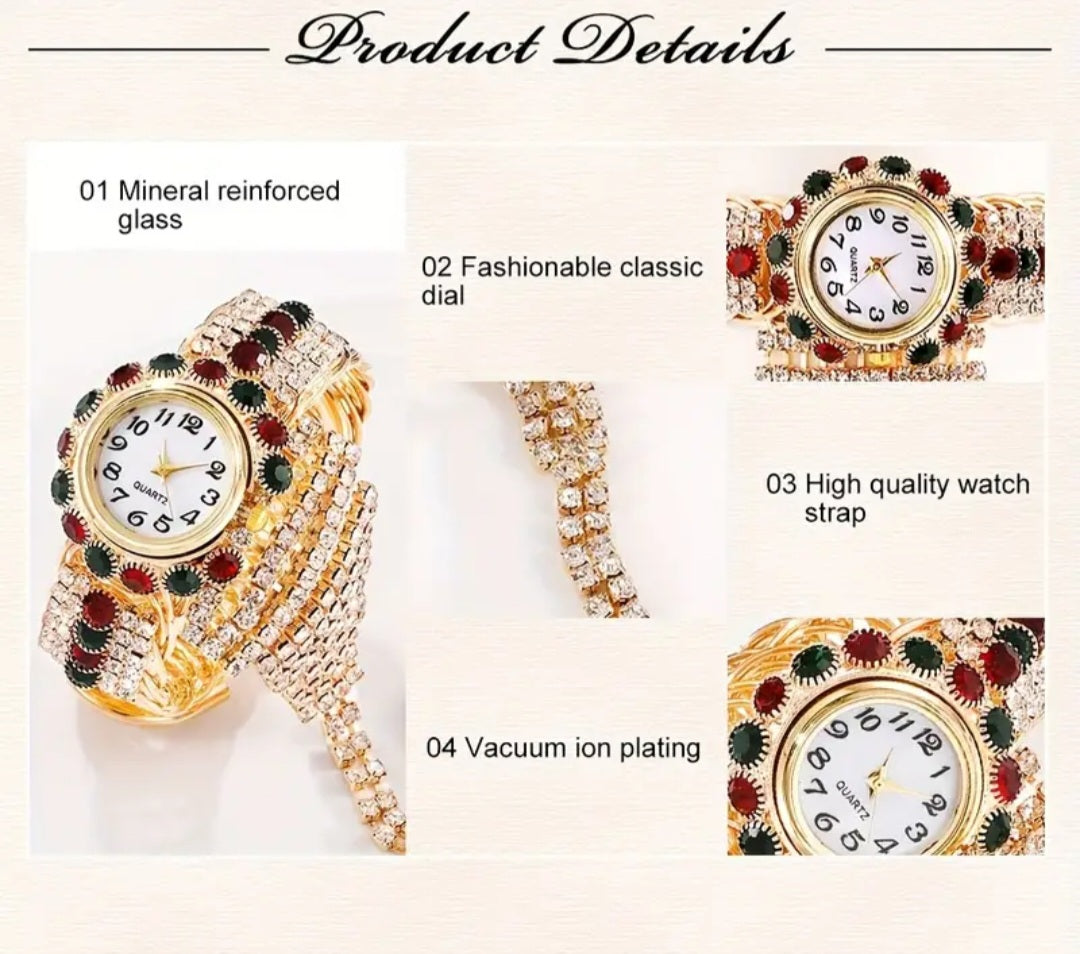 Women's Watch Luxury Rhinestone Quartz Bangle Cuff Watch Retro Baroque Fashion Ring Bracelet Hand Chain Watch