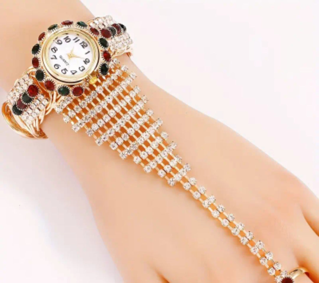 Women's Watch Luxury Rhinestone Quartz Bangle Cuff Watch Retro Baroque Fashion Ring Bracelet Hand Chain Watch