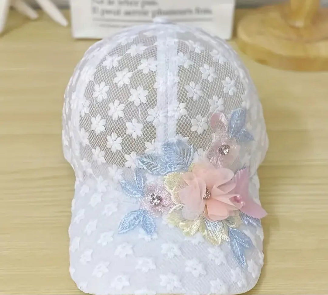 Flower Embroidery Mesh Trucker Hat Faux Pearl Decor Elegant Lace Baseball Cap Breathable Adjustable Sports Hats For Women