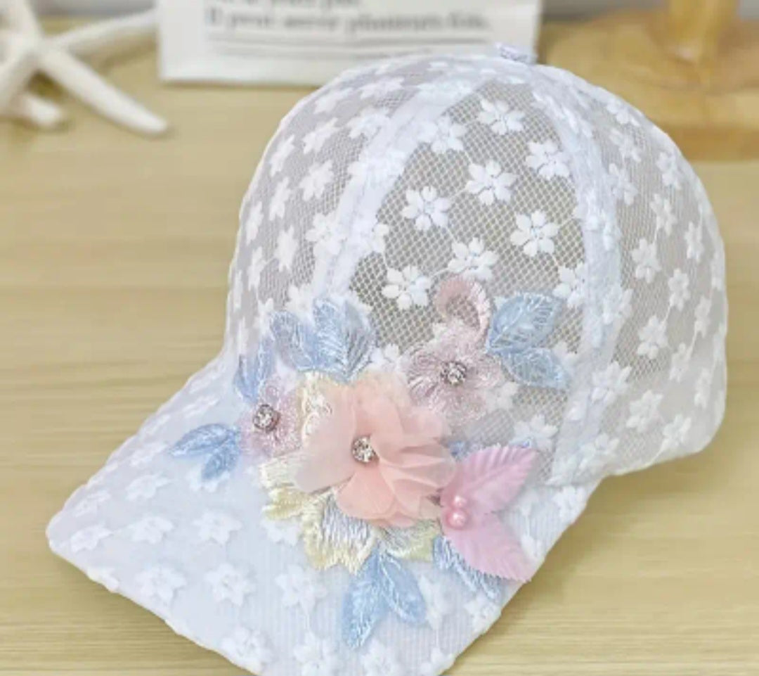 Flower Embroidery Mesh Trucker Hat Faux Pearl Decor Elegant Lace Baseball Cap Breathable Adjustable Sports Hats For Women