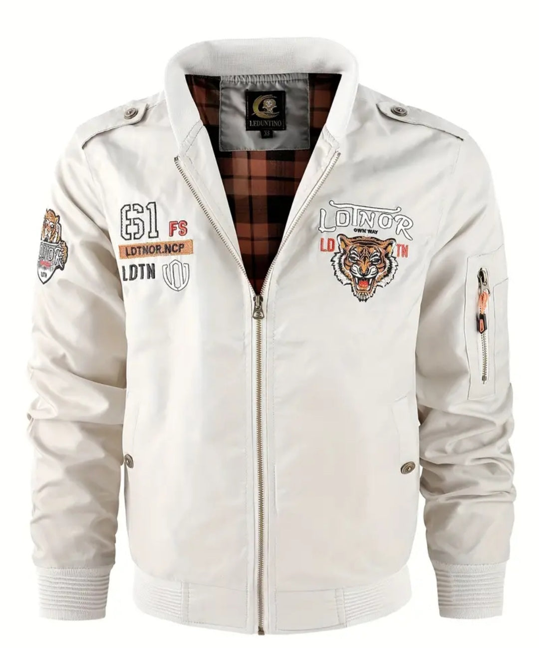 Tiger Embroidery Bomber Jacket, Men's Casual Baseball Collar Zip Up Jacket For Spring Fall Outdoor