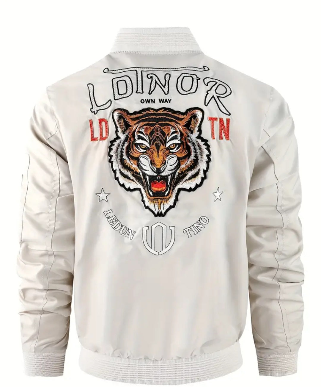 Tiger Embroidery Bomber Jacket, Men's Casual Baseball Collar Zip Up Jacket For Spring Fall Outdoor