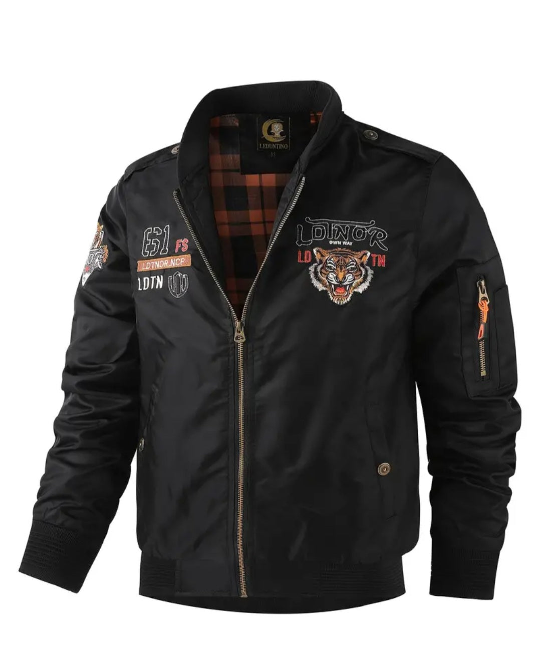 Tiger Embroidery Bomber Jacket, Men's Casual Baseball Collar Zip Up Jacket For Spring Fall Outdoor