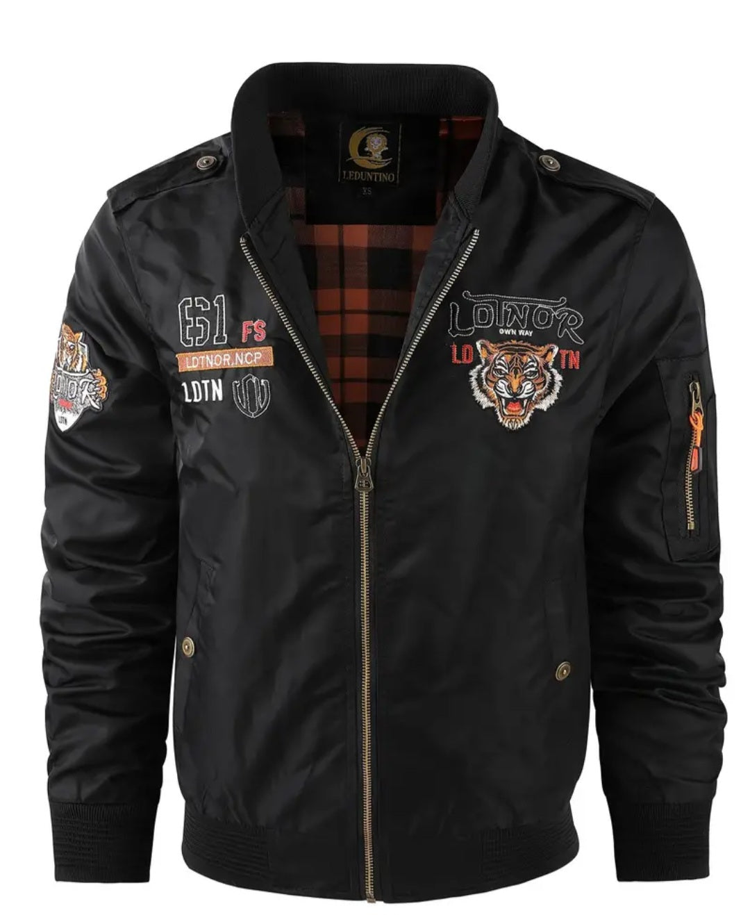 Tiger Embroidery Bomber Jacket, Men's Casual Baseball Collar Zip Up Jacket For Spring Fall Outdoor