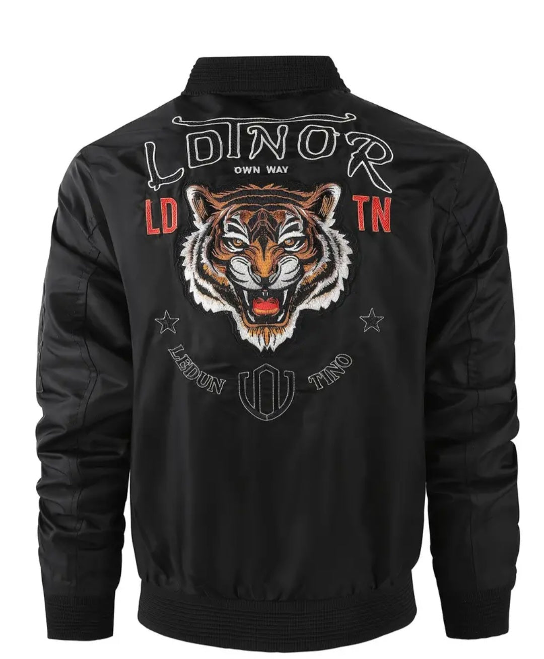 Tiger Embroidery Bomber Jacket, Men's Casual Baseball Collar Zip Up Jacket For Spring Fall Outdoor