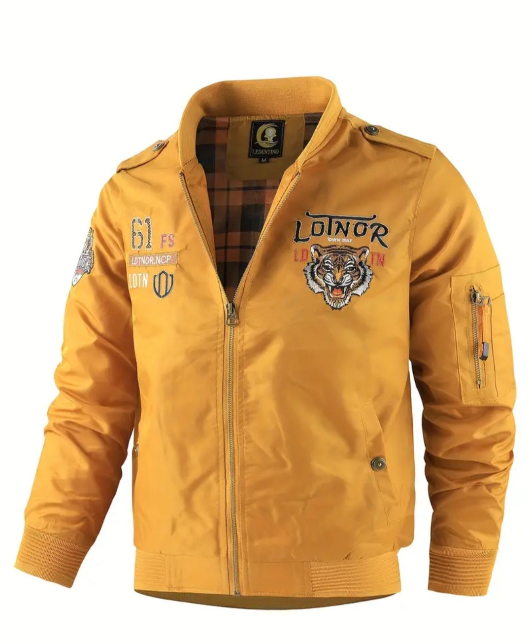 Tiger Embroidery Bomber Jacket, Men's Casual Baseball Collar Zip Up Jacket For Spring Fall Outdoor