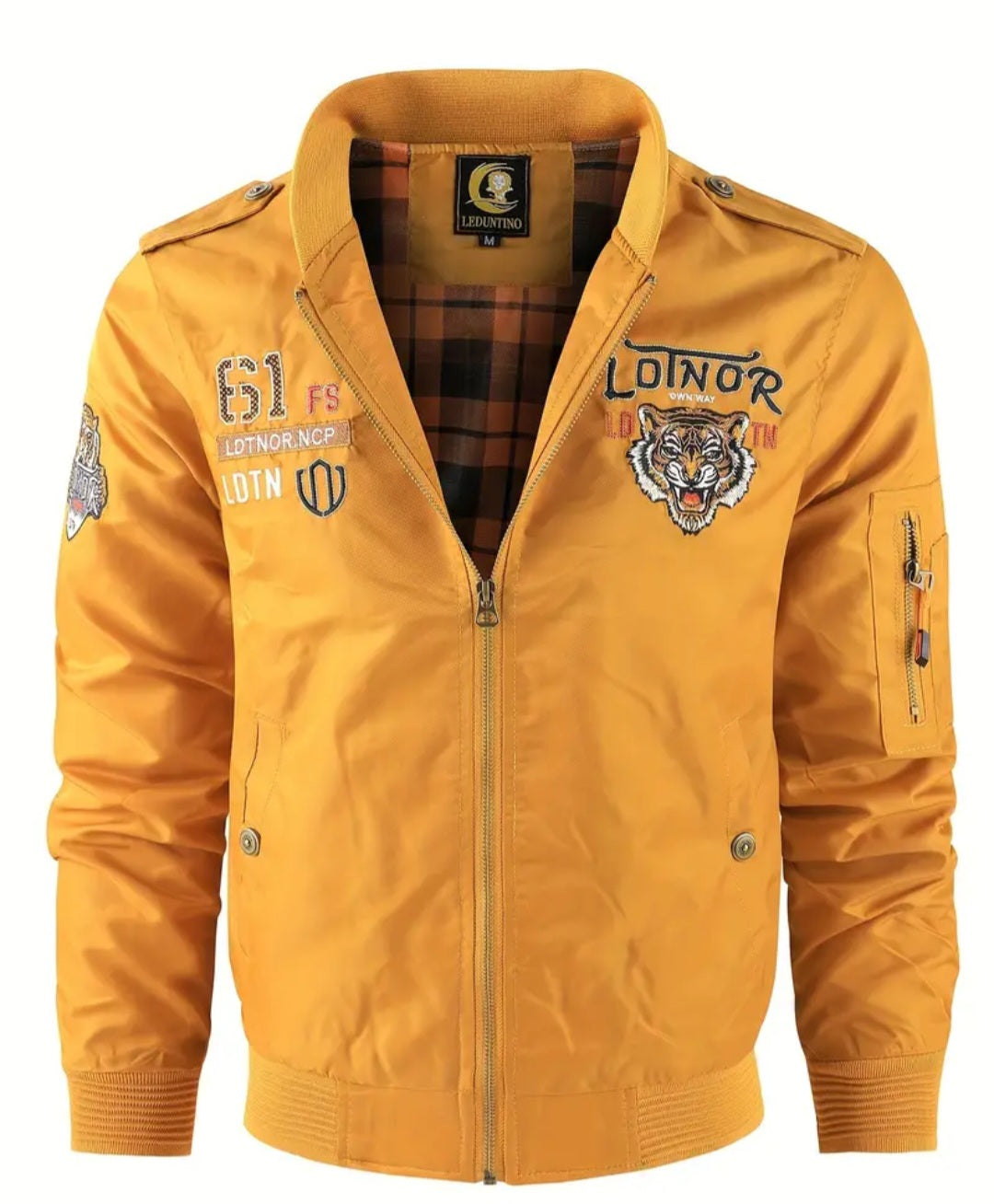 Tiger Embroidery Bomber Jacket, Men's Casual Baseball Collar Zip Up Jacket For Spring Fall Outdoor