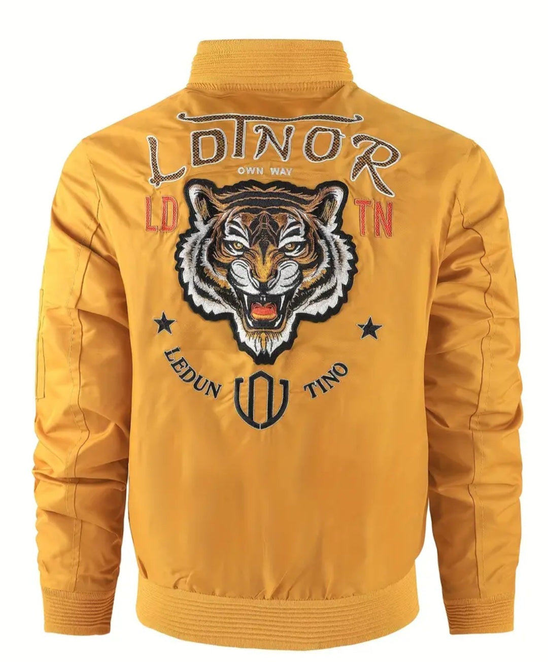 Tiger Embroidery Bomber Jacket, Men's Casual Baseball Collar Zip Up Jacket For Spring Fall Outdoor