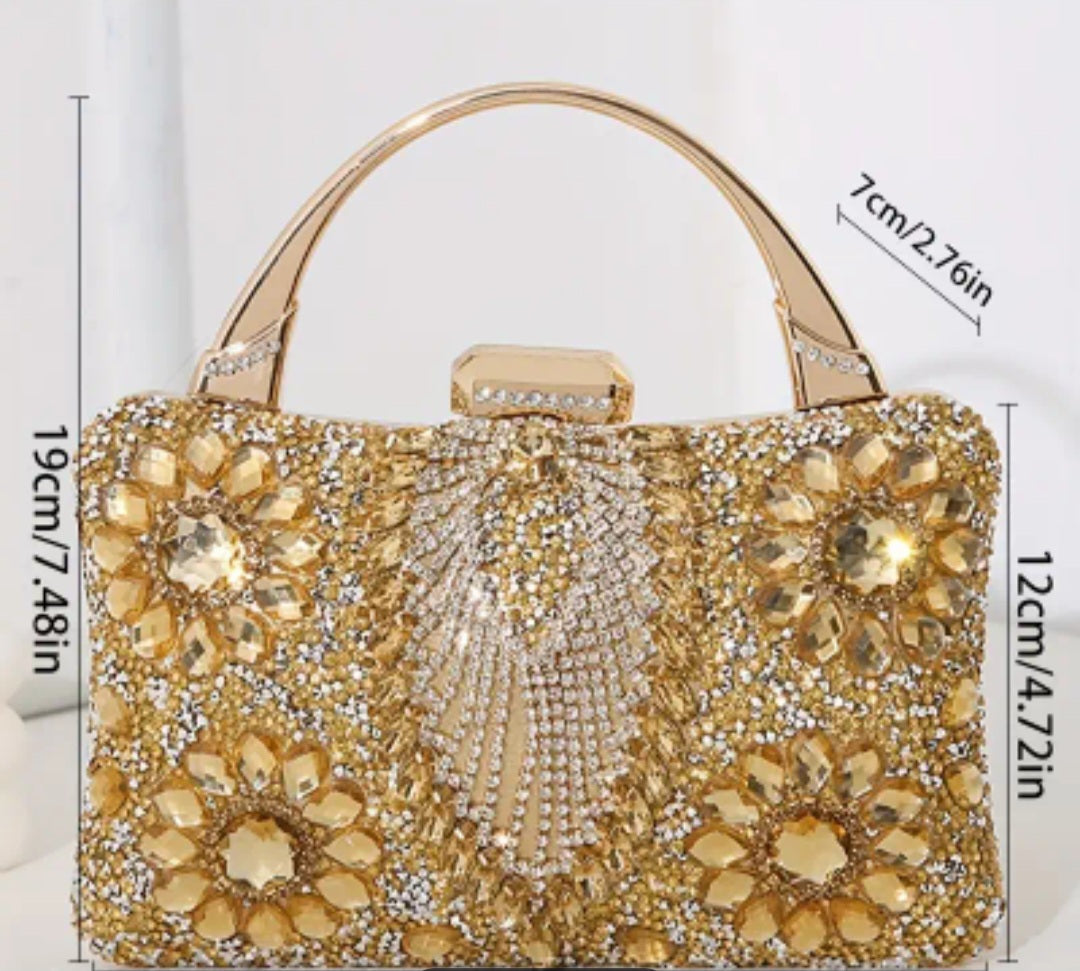 Clutch Bag With Flowers And Rhinestones Decor, Elegant Dinner Bag, Celebrity Dress Banquet Handbag For Carnaval