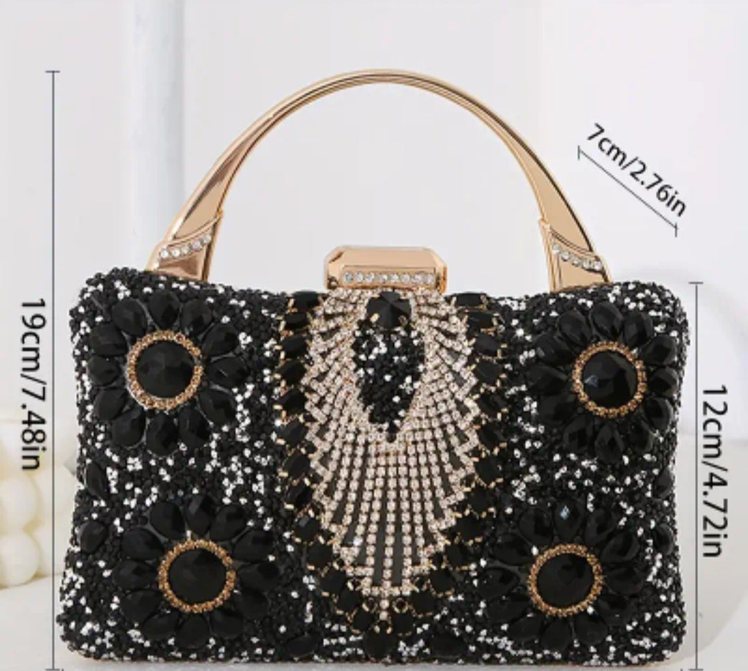 Clutch Bag With Flowers And Rhinestones Decor, Elegant Dinner Bag, Celebrity Dress Banquet Handbag For Carnaval