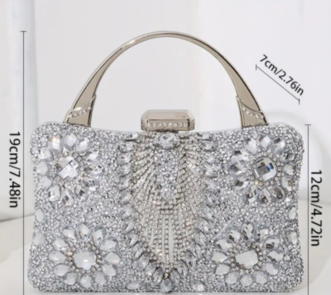 Clutch Bag With Flowers And Rhinestones Decor, Elegant Dinner Bag, Celebrity Dress Banquet Handbag For Carnaval