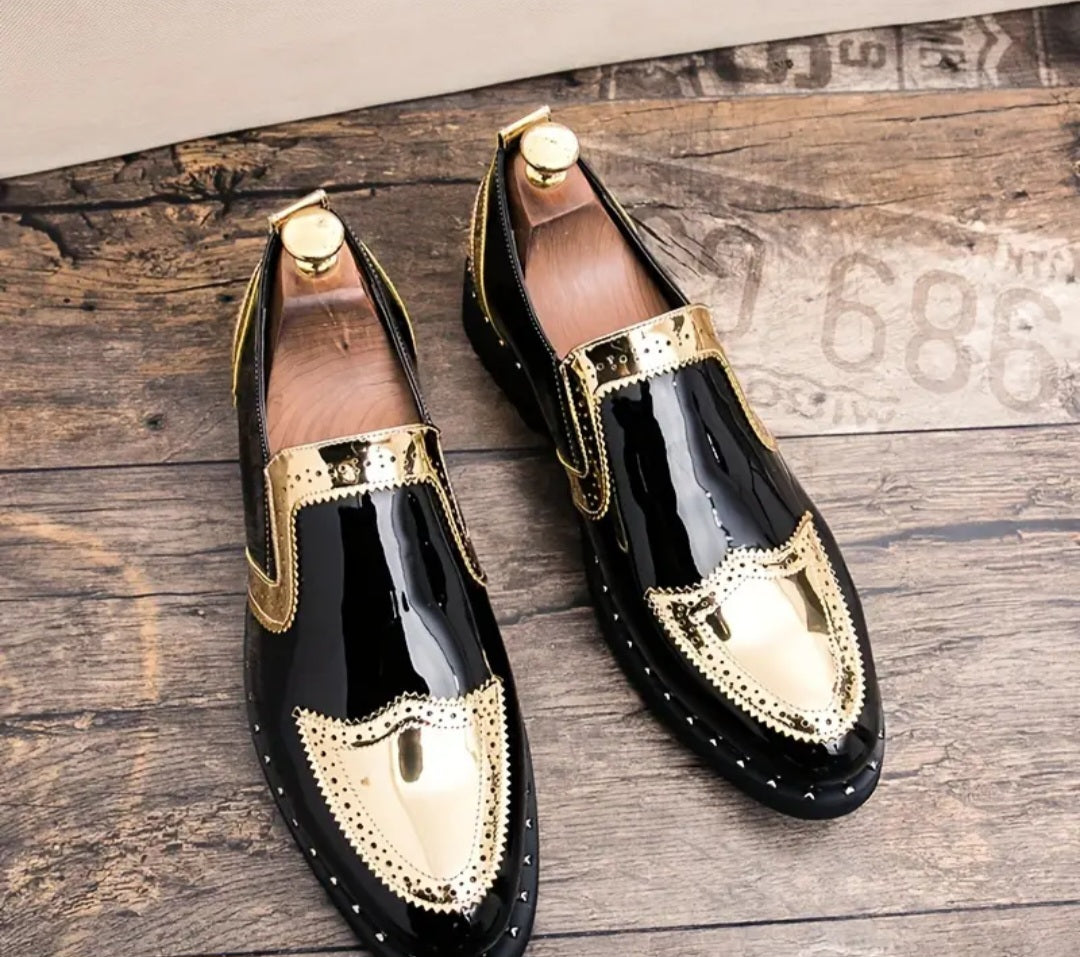 PLUS SIZE Men's Stylish Slip On Brogue Loafers With Rivets Detail, Breathable Wear-resistant Shoes For Outdoor Casual, Men's Party Shoes