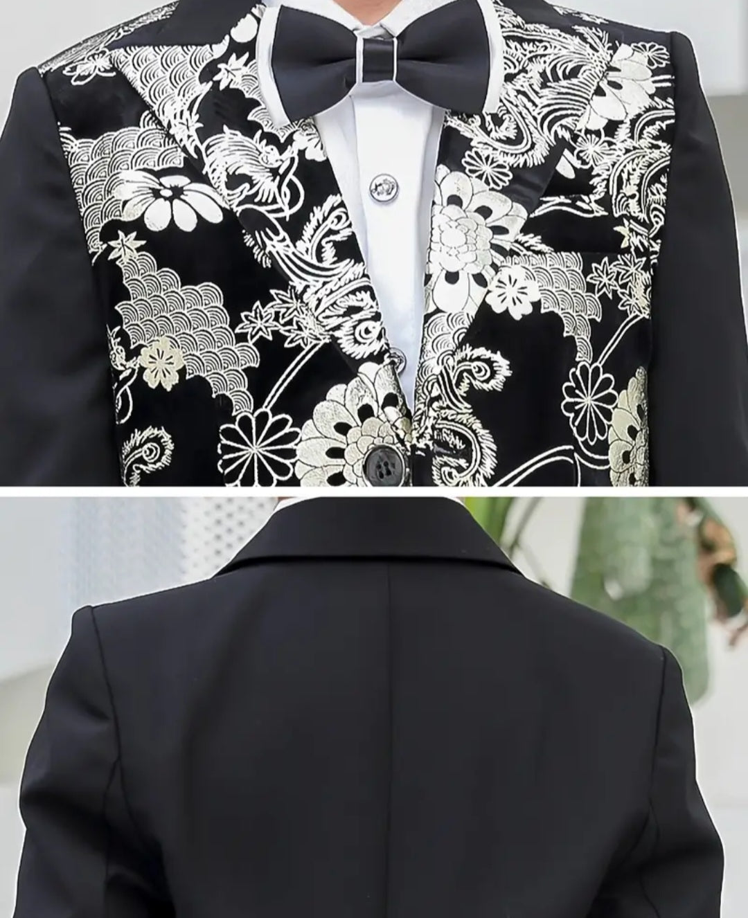 Boys Formal Gentleman Outfits, Floral Pattern Long Sleeve Suit Jacket & Pants, Boys Clothing Set For Wedding Banquet Dress