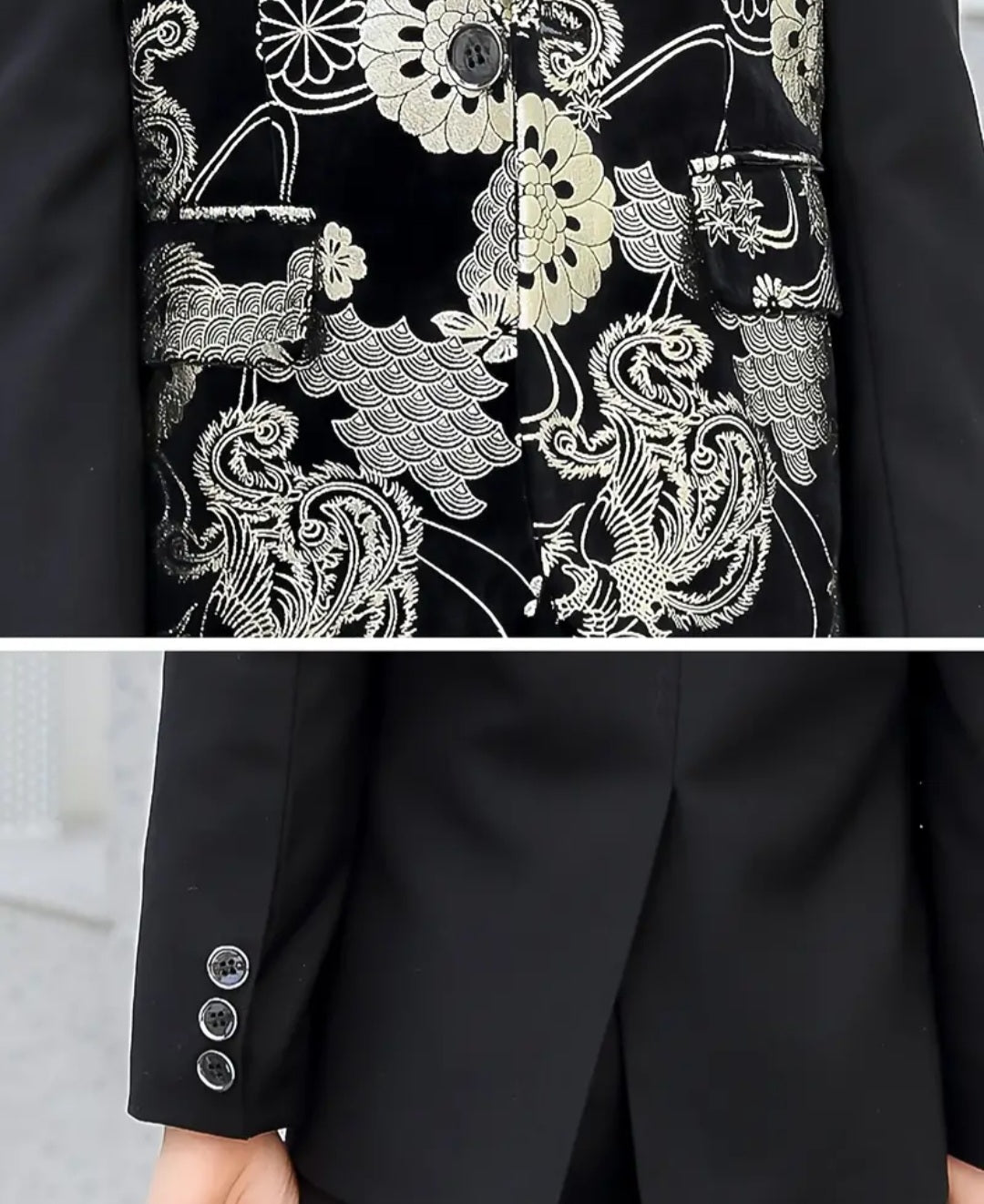 Boys Formal Gentleman Outfits, Floral Pattern Long Sleeve Suit Jacket & Pants, Boys Clothing Set For Wedding Banquet Dress