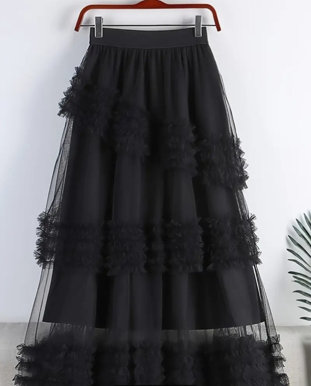 Mesh Overlay Elastic Waist Tiered Skirt, Elegant Ruffle Decor A-line Skirt For Spring & Summer, Women's Clothing