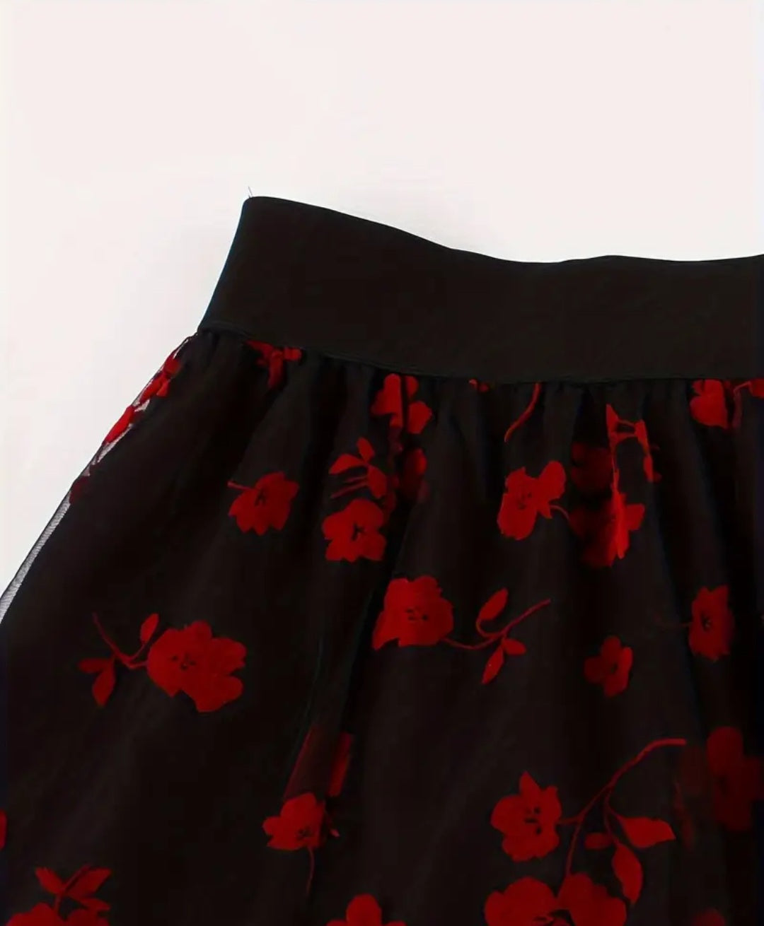 Floral Applique Mesh Swing Skirt, Elegant High Waist A-line Skirt, Women's Clothing