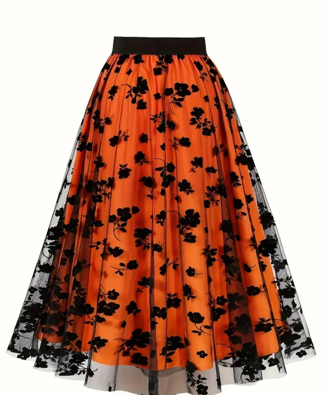 Floral Applique Mesh Swing Skirt, Elegant High Waist A-line Skirt, Women's Clothing