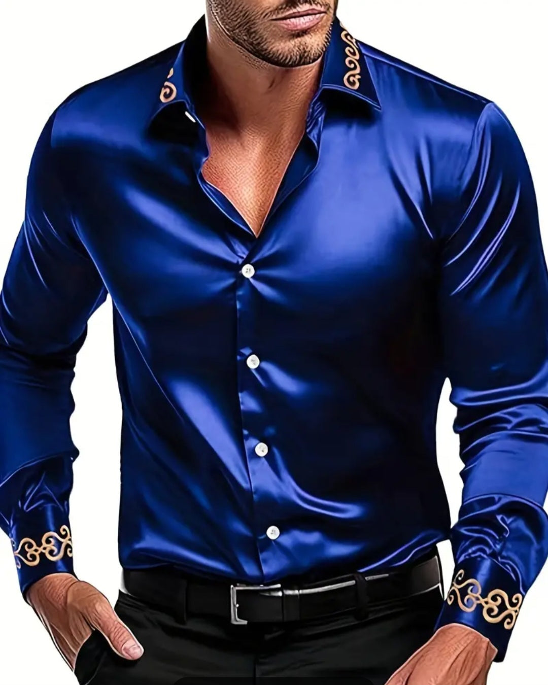 Men's Long-sleeved Shirt With Floral Embroidered Lapel Collar For Casual Daily Wear