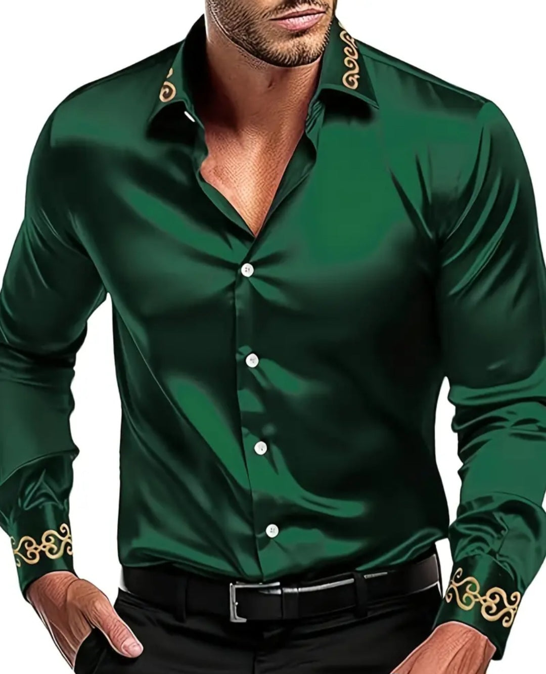 Men's Long-sleeved Shirt With Floral Embroidered Lapel Collar For Casual Daily Wear