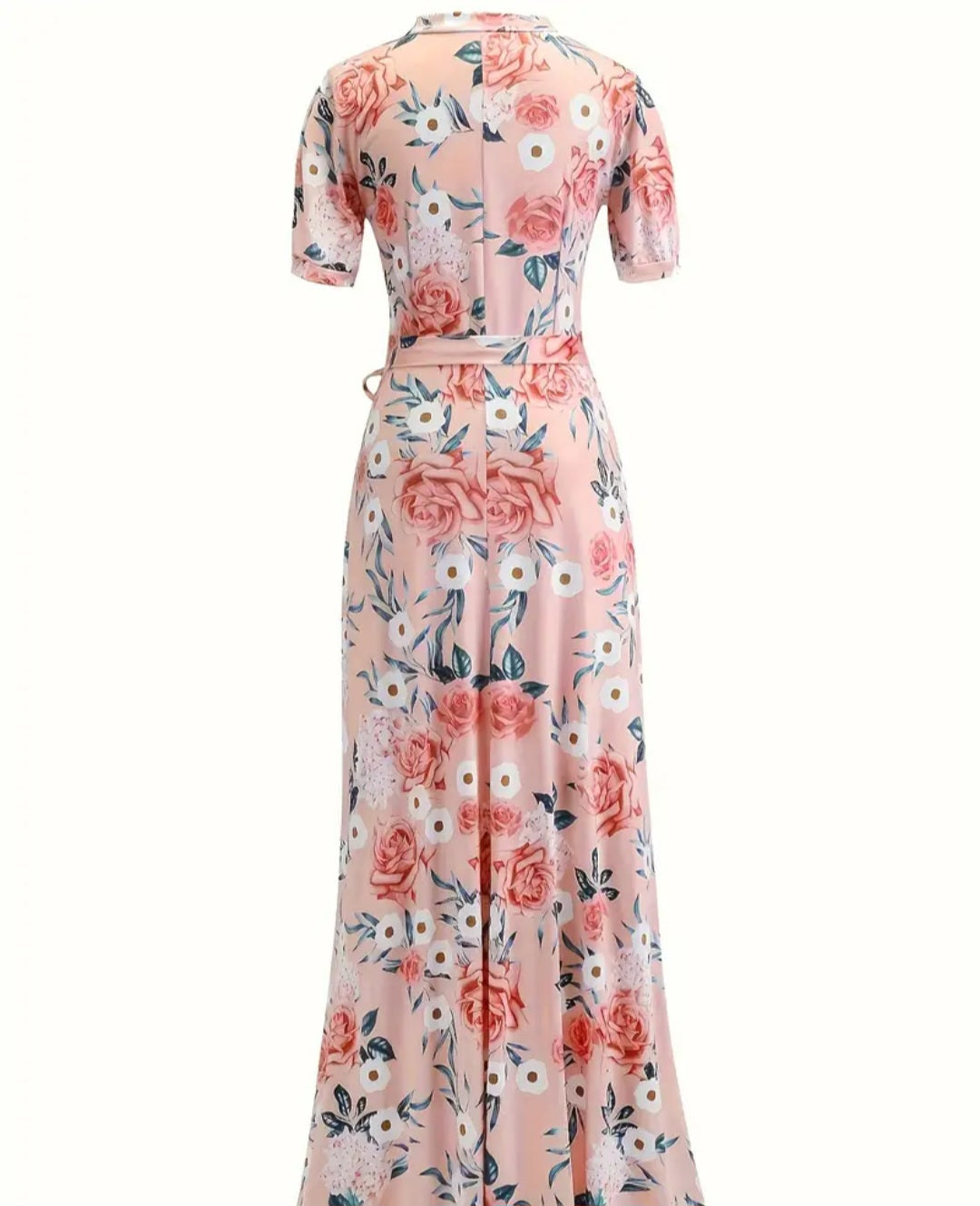 Belted Floral Print Cut Out Dress, Elegant Short Sleeve Dress For Spring & Summer, Women's Clothing