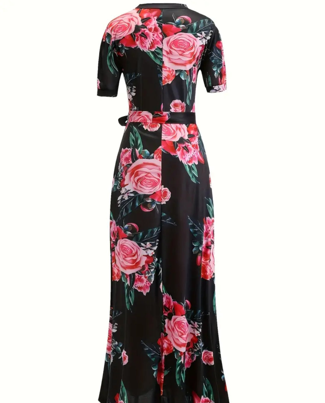 Belted Floral Print Cut Out Dress, Elegant Short Sleeve Dress For Spring & Summer, Women's Clothing