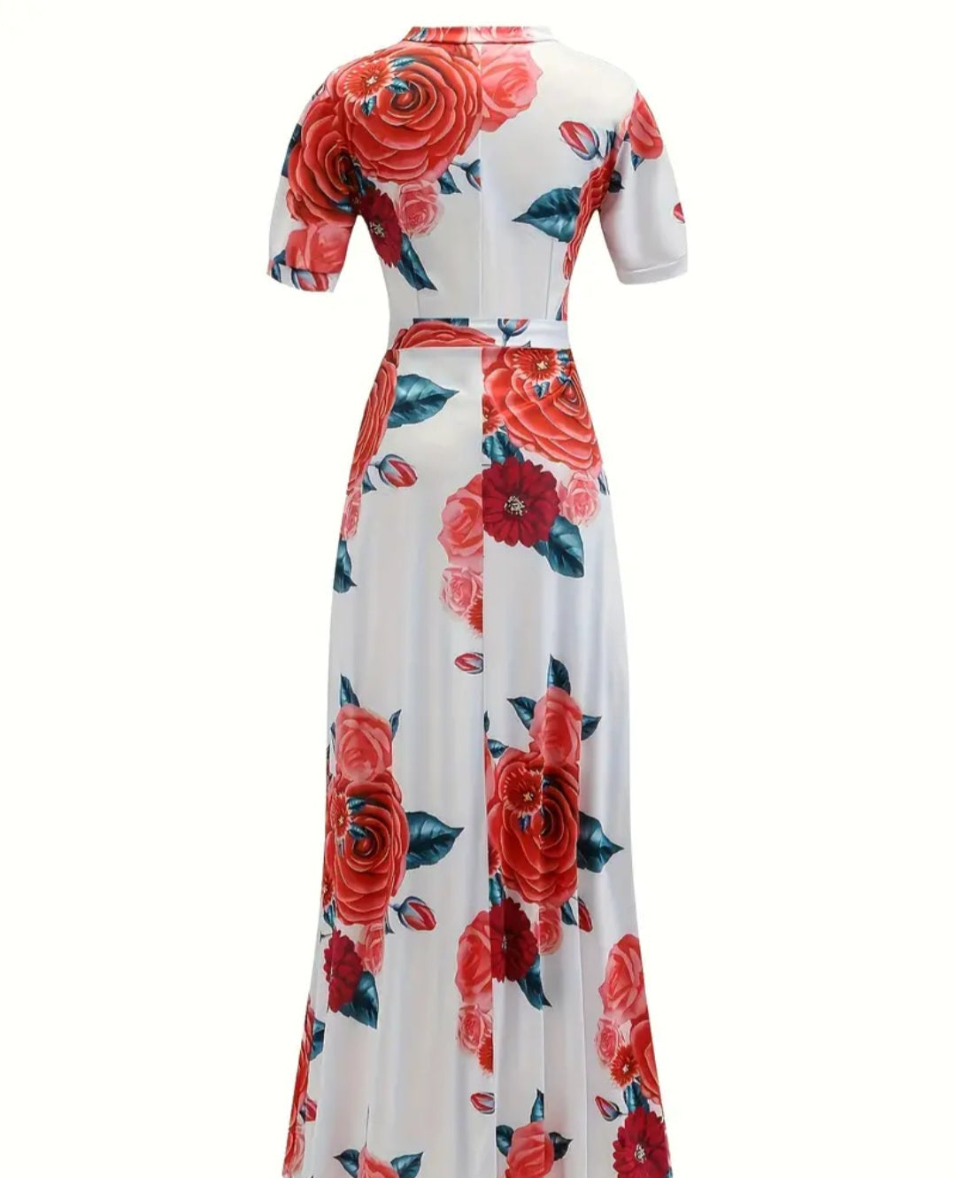 Belted Floral Print Cut Out Dress, Elegant Short Sleeve Dress For Spring & Summer, Women's Clothing