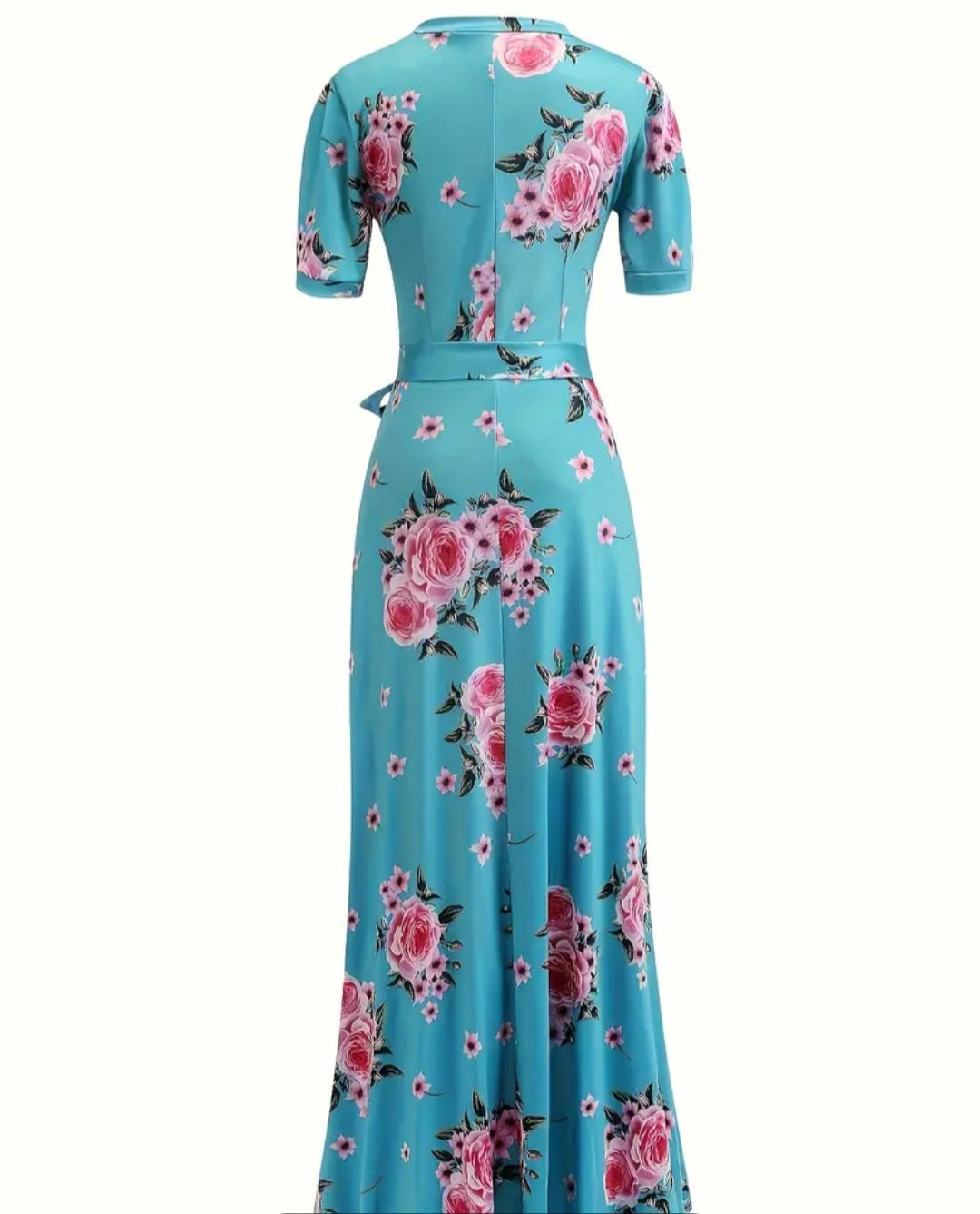 Belted Floral Print Cut Out Dress, Elegant Short Sleeve Dress For Spring & Summer, Women's Clothing