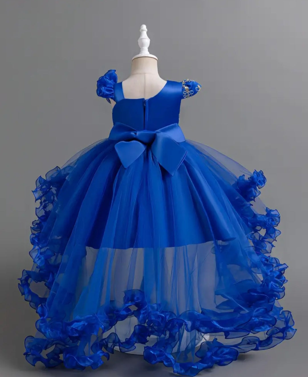 Girls Delicate & Fancy Asymmetrical Flutter Sleeve Floral Stitched Mesh Tutu Layered Dress With Belt For Ball & Prom