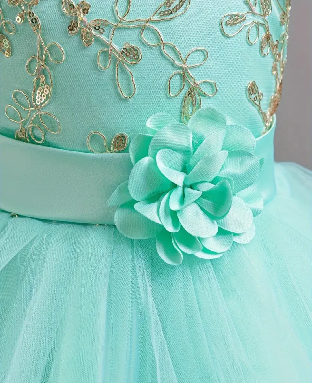 Girls Delicate & Fancy Asymmetrical Flutter Sleeve Floral Stitched Mesh Tutu Layered Dress With Belt For Ball & Prom