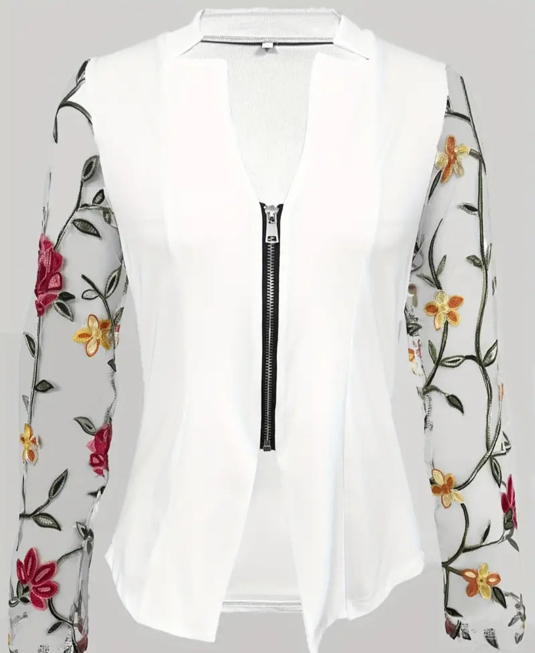 Floral Embroidered Open Front Blazer, Elegant Long Sleeve Blazer For Office & Work, Women's Clothing